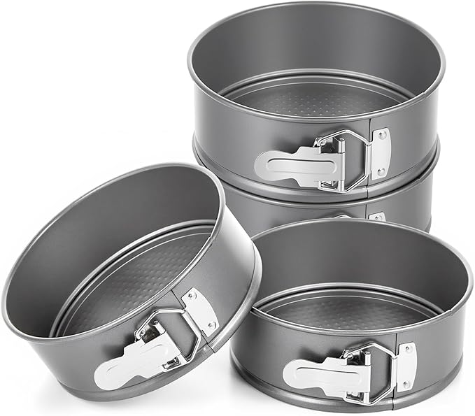 Funnymoom 4 Pcs 7 Inch Non Stick Springform Pan with Removable Bottom Carbon Steel Round Springform Cheesecake Pan with Stainless Steel Spring Buckles for Baking Kitchens Restaurant(Gray)
