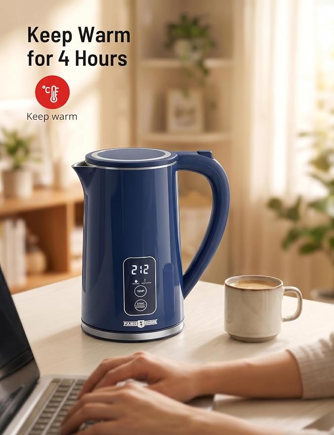 Electric Kettle Temperature Control, 1.7L Large Electric Tea Kettle, 4H Keep Warm Hot Water Boiler with 6 Presets, LED Screen Electric Kettles for Boiling Water, Boil-Dry Protection, BPA Free