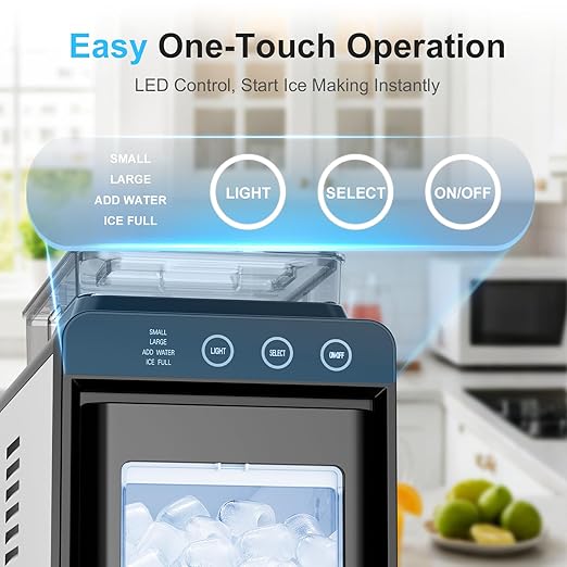Kismile Countertop Ice Maker, Portable Ice Maker Machine 26lbs/24H, Dual Water Tank Design, Small & Large Bullet Ice, Self-Cleaning, Internal Lighting for Home Kitchen, Office & RV