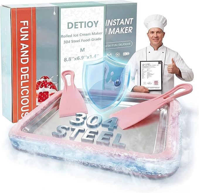 Rolled Ice Cream Maker Kit 2026 Upgraded-【Italy-SOAR-SUS-304】 Stainless Steel- DIY Rolled Ice Cream Tray 【Upgraded High-Freezing Refrigeration】 with 2 Scrapers