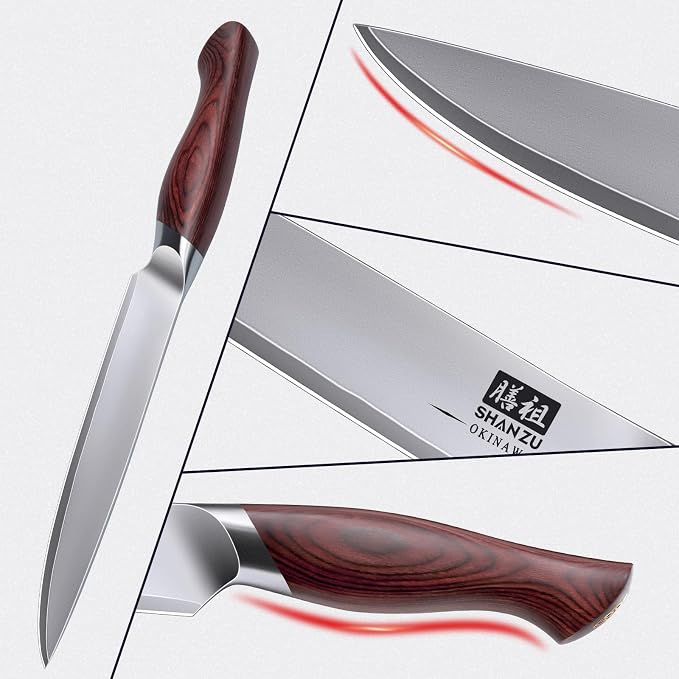 SHAN ZU 6 Inch Chef Knife, Japanese 10Cr15MoV High Carbon Stainless Steel Kitchen Knife, Multipurpose Ultra Sharp Kitchen Utility Knife with Ergonomic Pakkawood Handle