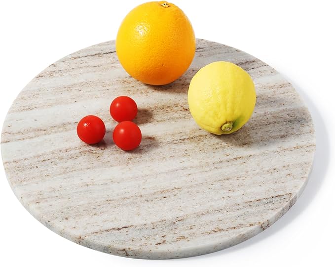 Koville Marble Cutting Board for Kitchen, 11"x11" Inches Small Stone Cutting Board, Round Marble Tray for Baking Charcuterie Pastry, Serving Tray for Countertop, Large Stone Slab