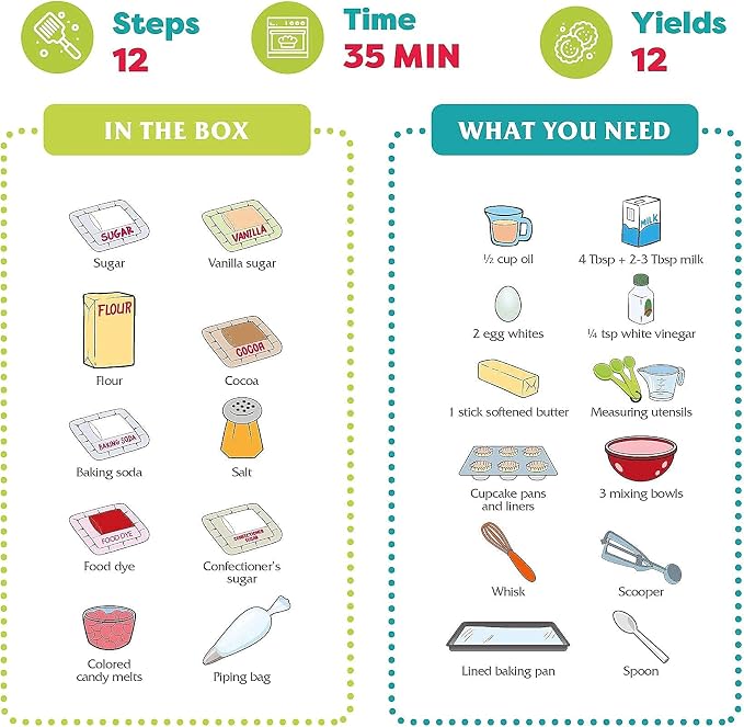 Baketivity Kids Baking Set, Meal Cooking Party Supply Kit for Teens, Real Fun Little Junior Chef Essential Kitchen Lessons, Includes Pre-Measured Ingredients (Baketivity Kit, Red Velvet)