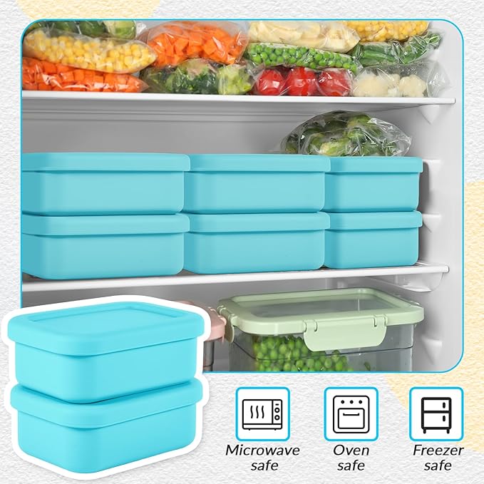 Teenyyou 6 Packs 1 Cup Silicone Soup Freezer Molds with Lid Silicone Soup Freezer Trays Rectangle Reusable Food Preserving Tray Freezing Sauces Stews(Lake Blue)