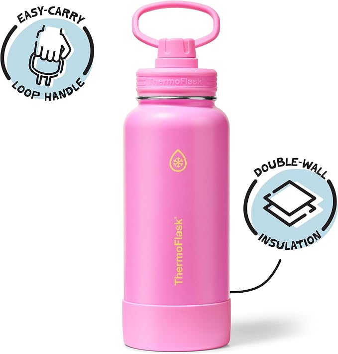 ThermoFlask Insulated Water Bottle with Spout Lid (32 oz, Shocking Pink) - Leakproof, Stainless Steel Water Bottle for Cold & Hot Drinks, Travel & Daily Hydration