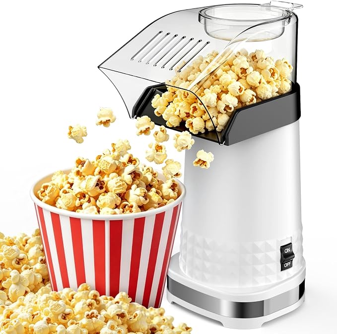 4.5Qt Hot Air Popcorn Popper - Oil-Free Healthy Popcorn Machine with Butter Melting Tray, Measuring Cup & One-Touch Switch, ETL Certified Popcorn Maker for Home, Movie Night, Party (White)