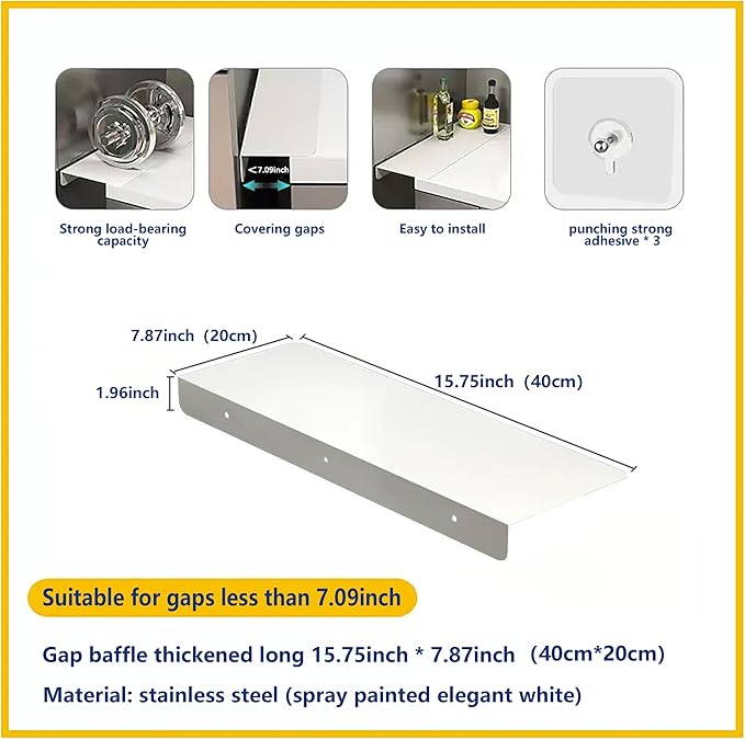 Metal Kitchen Refrigerator Gap Partition Countertop Gap Extension Board,Gap Covers Between Countertop and Walls, Refrigerator Side Partition, No Drill(White,15.75 * 7.87inch)