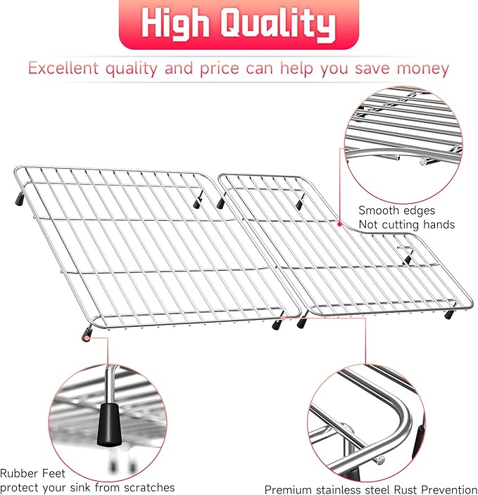 29 1/8" x 14 11/16" Sink Rack for Bottom of Sink for Kohler K-6639-ST Whitehaven and 6488 Farmhouse Sink Protectors Compatible, 304 Stainless Steel kohler Farmhouse Sink Protectors