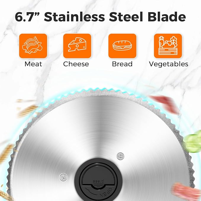 OSTBA Foldable Electric Food Slicer, Adjustable Thickness 0–15mm, 6.7” Stainless Steel Blade, 150W Motor, Portable & Easy-to-Clean, Meat, Cheese, Bread, and Vegetable Slicer for Home Kitchen, Black