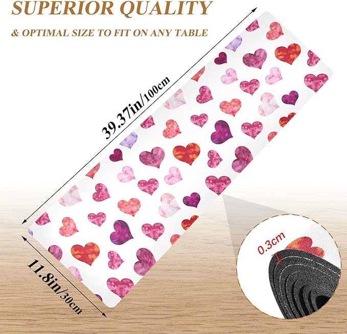 Valentines Trivet Table Runner 40 Inches Long Hearts Valentine's Day Heat Resistant Hot Pad Multi Purpose Mat for for Hot Pots Pans Kitchen Countertops