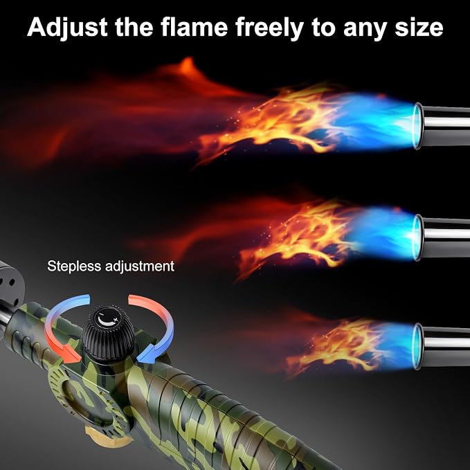 Propane Torch Kit - 5500W High-Powered Kitchen Blow Torch, Adjustable Flame Weed Burner Multipurpose Lighter for Cooking BBQ Camping Gardening Pet Care DIY Projects (Tank NOT Included) - Camouflage