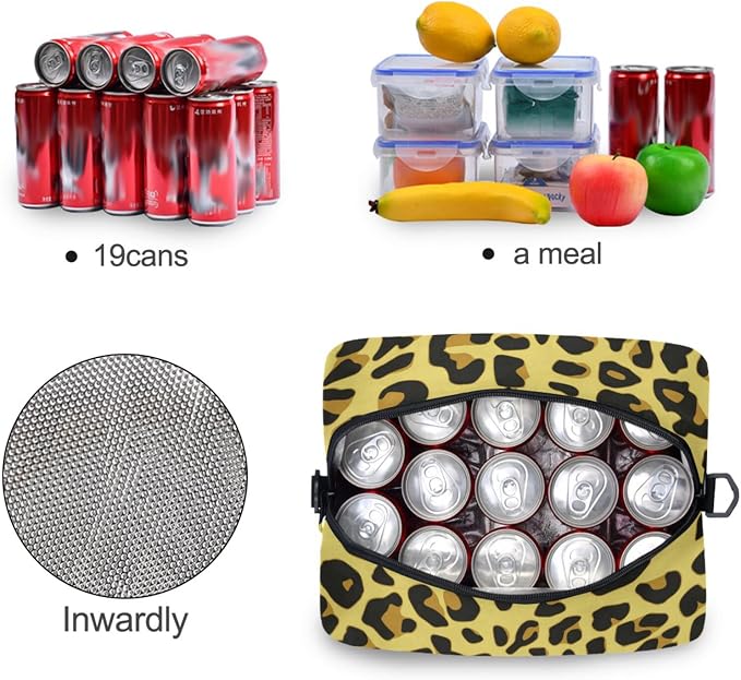 Cheetah Pattern Design Insulated Lunch Bag Reusable Lunch Tote Bag Cooler Bag for Women Men Adult Lunch Box with Adjustable Shoulder Strap Leakproof Lunch Bag for Work School Picnic Camping