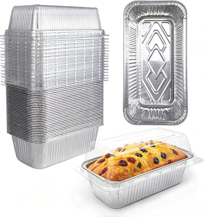 Disposable Loaf Pans With Lids Bakeware Set, 2lb, 30 Pack, 8.5x4.5 Heavy Duty Aluminum Foil Bread pan, Perfect for Bakery & Homemade Bread