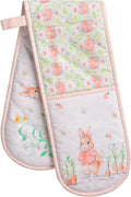 Maison d' Hermine Double Oven Mitts 100% Cotton 7"x35" Double Oven Mitt Heat Resistant BBQ Cooking Gloves with Loop Baking Grilling Gifts for Mothers Day Spring Summer (Bunny Party)