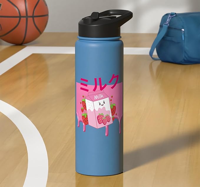 Retro 90s Japanese Kawaii Strawberry Milk Shake Carton Funny Stainless Steel Insulated Water Bottle