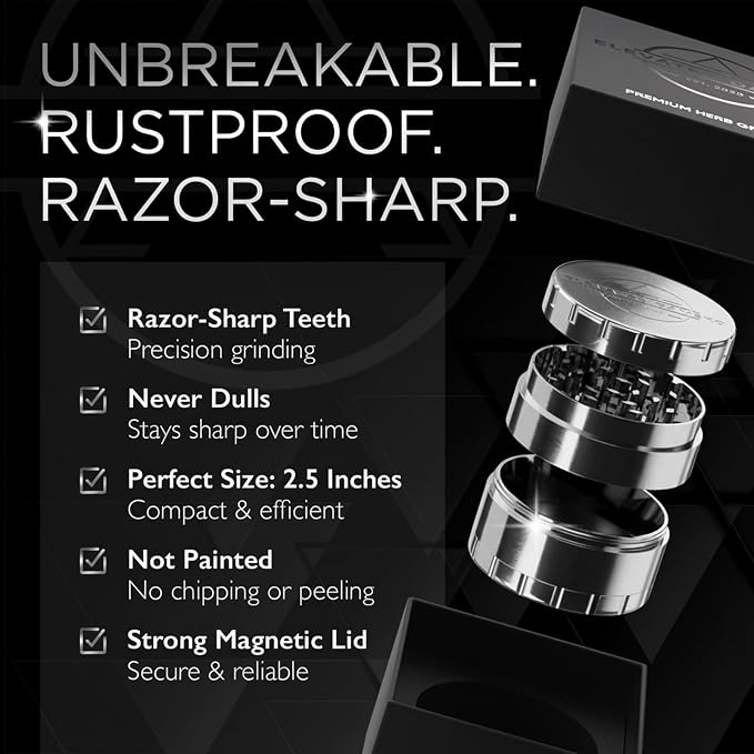 2.5" Solid Stainless Steel Spice & Herb Grinder for Kitchen | Strong Magnetic Lid, Precision-Cut Teeth, Brushed Finish, Gift-Ready