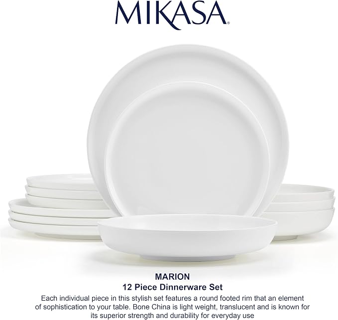 Mikasa Marion Chip Resistant 12 Piece Dinnerware Set, Service for 4