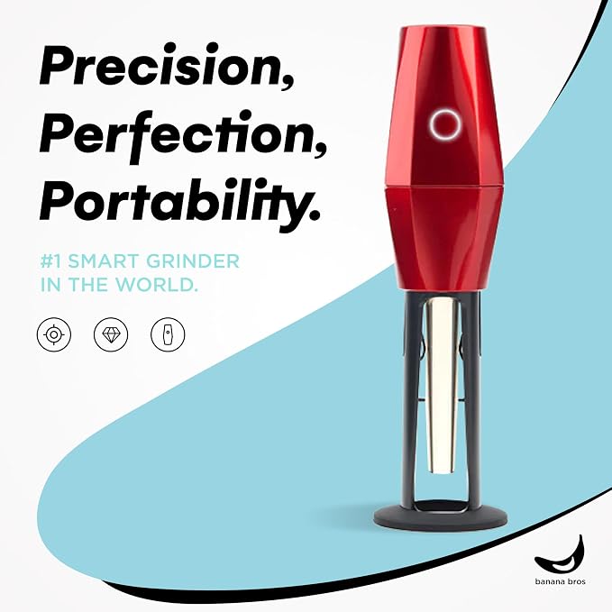 Banana Bros OTTO Electric Smart Spice Grinder - Automatic Herb Grinder with Smart Technology - Rechargeable via USB - Portable Milling for Dry Herbs and Spices - Red - Carrying Case Included