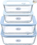 Urban Green Glass Food Container Set with Silicone Glass Lid, Square Shape, 4 Pack, Airtight, LeakProof, 100% Plastic Free, Meal Prep Food Storage Containers, Blue Color