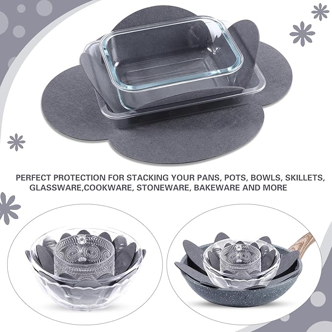 Queekay 36 Pcs Felt Pot Pan Protectors Dish Dividers Separators Bakeware Cookware Scratch Protectors Different Sizes, Thicker Pan Pads for Stacking Cookware Organizing Protecting (Gray)