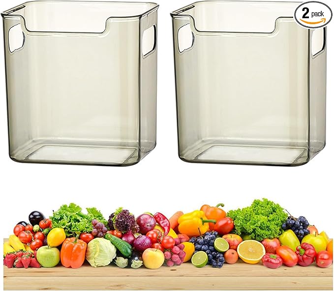 2/4/6/8 Pcs Crystal Clear Freezer Storage Bins, Freezer Organizer Bins, Clear Plastic Bins, Stackable Kitchen Cabinet Organizer with Handles for Frozen Food, Meat & Veggies (2, Green, S)