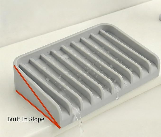 Effilogic Silicone Sponge Holder – Self-Draining Sink Organizer- Faucet Mat for Kitchen - Countertop Protector - Large Grey