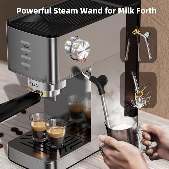Electactic 20 Bar Coffee Espresso Maker with Fast Cold Brew Function, Built-In Steam Wand, Smart Touch Panel, 37oz Tank for Cappuccino, Latte & Espresso
