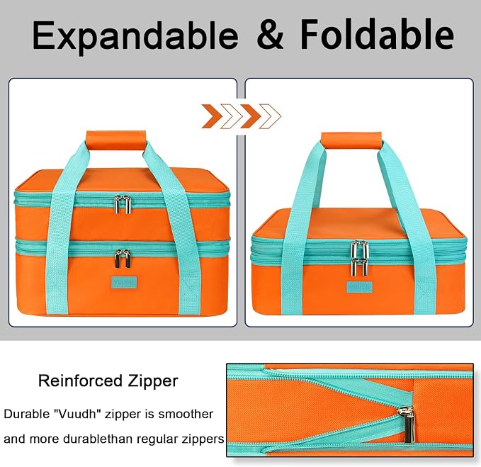Expandable Casserole Carrier Bag - Double Decker Food Bag, Insulated Casserole Carrier for Hot or Cold Food, Lasagna Holder Tote for Picnics,Beaches,Traveling or Gifts
