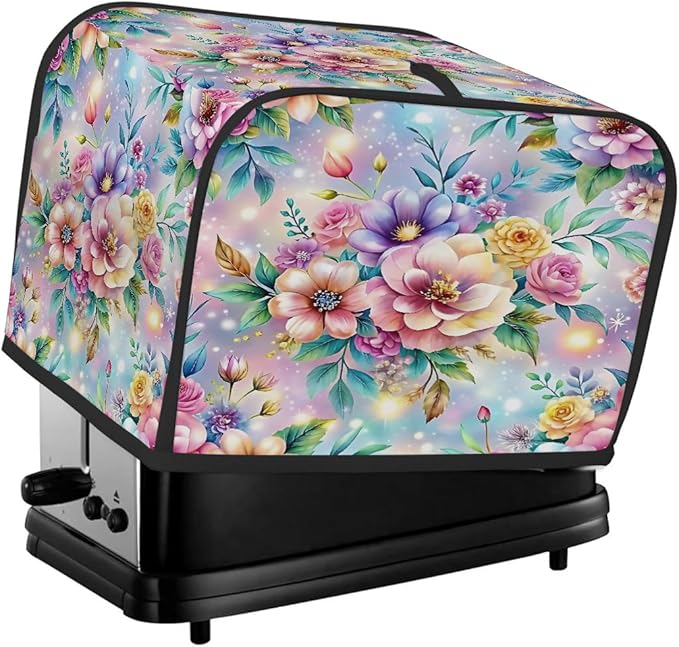 Flower Spring Rainbow Toaster Cover 2 Slice Dust and Fingerprint Protection Toaster Bread Maker Covers Washable Kitchen Small Appliance Covers for Kitchen Accessories Decor Bakeware Women Gift