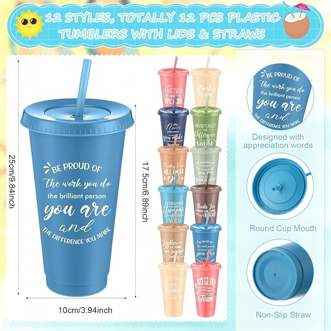 Shellwei 36 Pcs Employee Appreciation Gifts Bulk 24 oz Thank You Tumbler with Lid and Straw Mini Spiral Notebooks and Pens Appreciation Gifts for Team Employee Coworkers Teacher (Together)