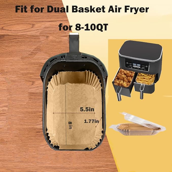 M-bestl 250 Pcs Air Fryer Liners Disposable,Food Grade Wood Pulp Parchment Paper Liners for Dual Basket DZ071 |DZ201|DZ401,Oil-proof& Non-stick(8.1x5.5 Inch,250Pcs)