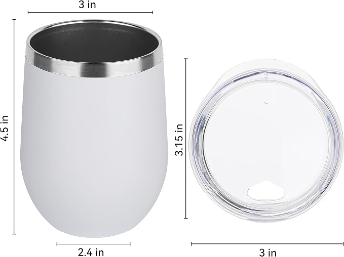 DOMICARE Stainless Steel Wine Tumbler Bulk with Lid, Personalized White Insulated Tumblers Set, 12oz Travel Coffee Cups Pack of 16