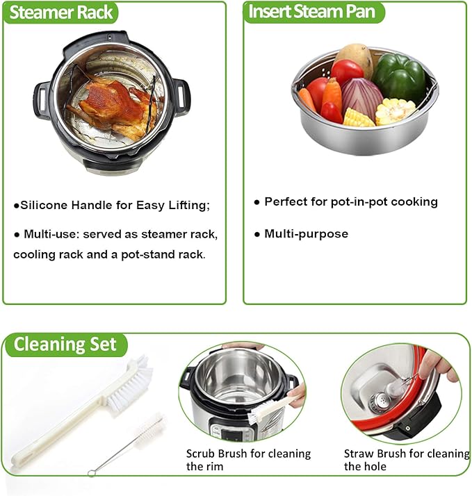 Pressure Cooker Accessories Compatible with Instant Pot 6 Qt - Steamer Basket, Silicone Sealing Rings, Springform Pan, Glass Lid, Egg Bites Mold, Egg Steamer Rack and More