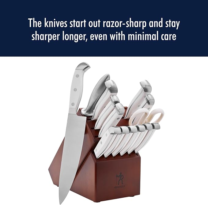 HENCKELS Statement Razor-Sharp 15-Piece White Handle Knife Set with Block, German Engineered Knife Informed by over 100 Years of Mastery