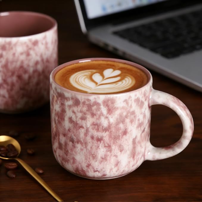 MONITO 12 OZ Coffee Mugs Set of 4, Ceramic Coffee Mugs,Modern Coffee Mugs Set with handle for Tea/Latte/Cappuccino/Milk/Cocoa. (Red, 4 Count（Pack of 1）)