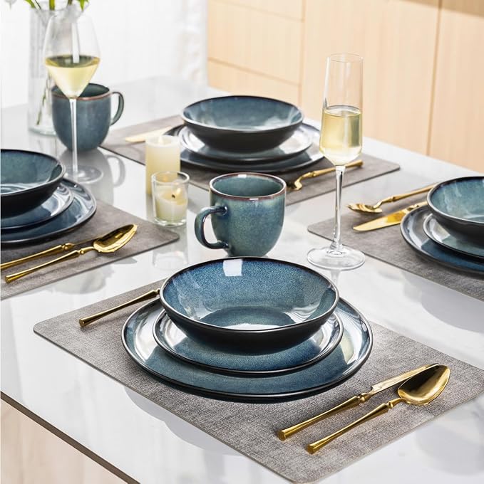 AmorArc Ceramic Dinnerware Sets,Handmade Reactive Glaze Stoneware Plates and Bowls Sets,Highly Scratch Resistant | Dishwasher & Microwave Safe Dishes Set,Service for 6 (18pc)