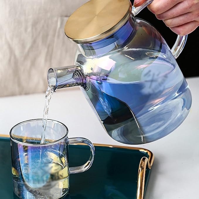 Water Pitcher Glass Pitcher with Spiral Filter High Temperature Resistant Kettle with Lid Large Capacity Teapot with Anti-Scald Handle Iced Tea Pitcher (Size : M)