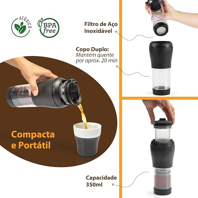 Pressca - Portable Coffee & Tea Maker - Thermal Coffee & Tea Infuser, French Press, Single Serve Coffee Maker, BPA Free - Home & Kitchen Accessories & Utensils - 12 fl oz, Green