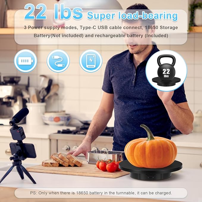 Remote Motorized Rotating Display Stand, Electric Rotating Platform with 5.74/7.08/8.66in Replacement Covers, 3 in 1 Turntable with Rechargeable Battery for Live Streaming Video Shoot Photography