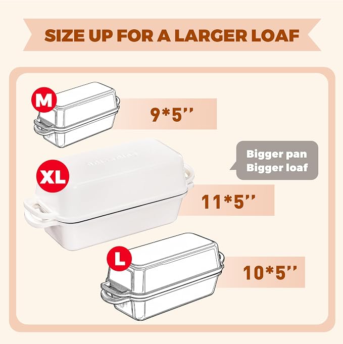 11x5 Inch Cast Iron Bread Loaf Pan With Lid, 5.8 Qt Large Loaf Pan for Sourdough Bread Baking, Heavy Duty Dutch Oven Bread Pan For a Crispy Crust, White