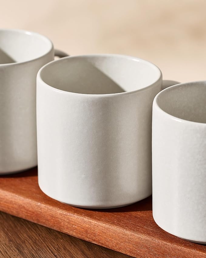 famiware Coffee Mugs Set of 4 Nebula 14oz Coffee Mugs, Ceramic Cup Set with Handle for Latte, Tea, Milk, Cappuccino, Cocoa, Matte Beige White