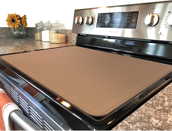 YUHFERA Stove Top Cover for Electric Stove - Silicone Stove Mat for Glass Top, Glass Cooktop Protector, XL Dish Drying Mats For Kitchen,Oven Covers for Electric Stove (Caramel,30 x 21)