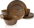 TP 18-Piece Dinnerware Set, Melamine Dishes Set with Bowls and Plates, Service for 6, Non-breakable Lightweight Dining Tableware, Rosewood Grain