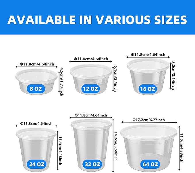 Plastic Deli Containers with Lids, 48 Sets 12oz Leakproof Soup Storage Containers for Family Soup & Leftovers, Round Meal Prep Cups, BPA Free, Microwave/Freezer/Dishwasher Safe