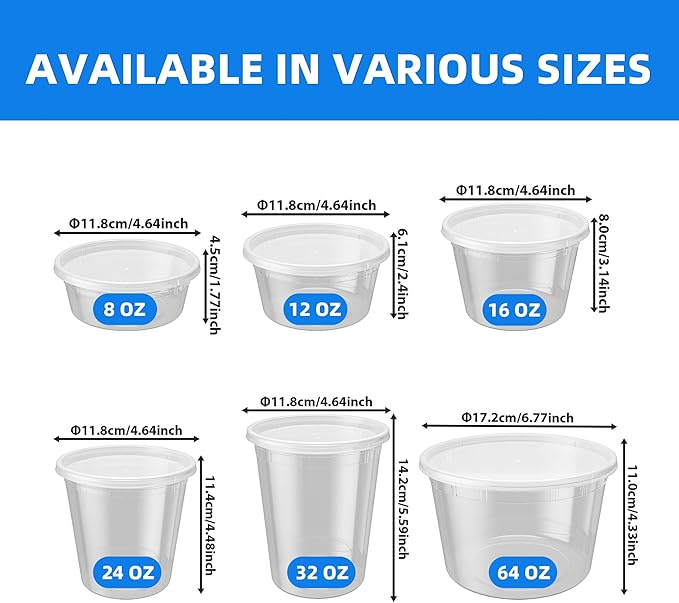 Plastic Deli Containers with Lids, 48 Sets 16 oz Soup Storage Meal Prep Box