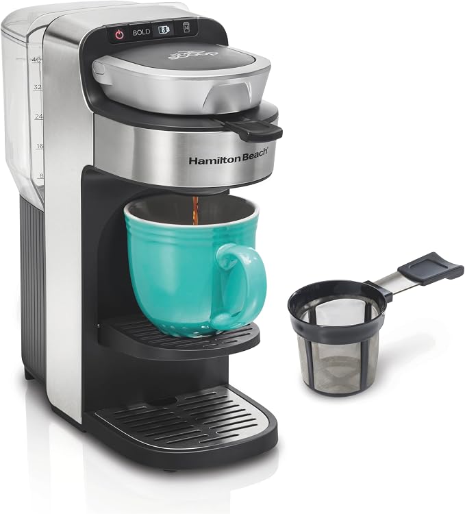 Hamilton Beach The Scoop Single Serve Coffee Maker & Fast Grounds Brewer for 8-14oz. Cups, Brews in Minutes, 40oz. Removable Reservoir, Stainless Steel (49987),Silver | 8-14oz. Cups | Brews in Minutes | 40oz. Removable Reservoir | Stainless Steel & Sil...