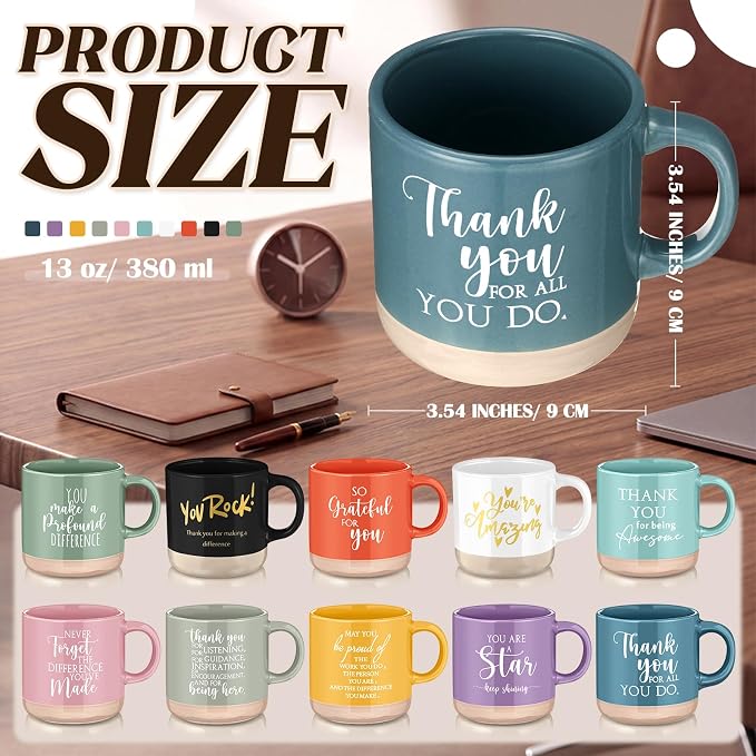 Didaey 10 Pcs Thank You Mugs Bulk Appreciation Gifts for Employee Coworkers Staff Teachers Motivational Ceramic Coffee Mugs Thank You Farewell Going Away Gifts for Coworkers(Mondrian)