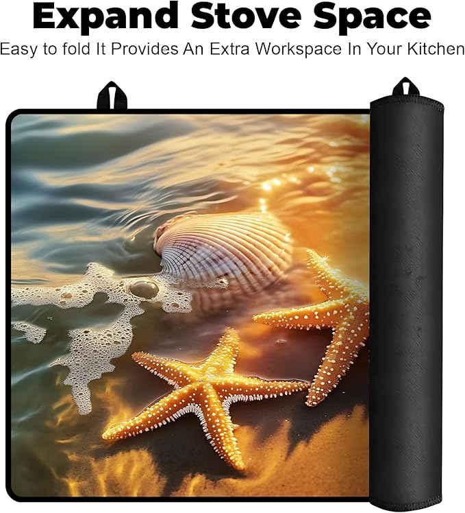 Heat-Resistant Glass Stove Top Cover with Anti-Slip Rubber Coating – Electric Stove Protector, Scratch-Resistant, Expands Counter Space, Stylish Kitchen Decor (Starfish)