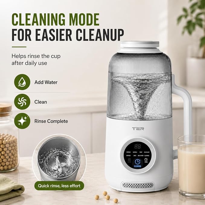 TER 40oz Nut Milk Maker Machine, 10-in-1 Automatic Soy Milk Maker for Almond, Oat & Plant-Based Milk, Self-Cleaning Milk Maker with 12H Delay Start, Keep Warm, Boil Water, Soup & Juice Upgraded