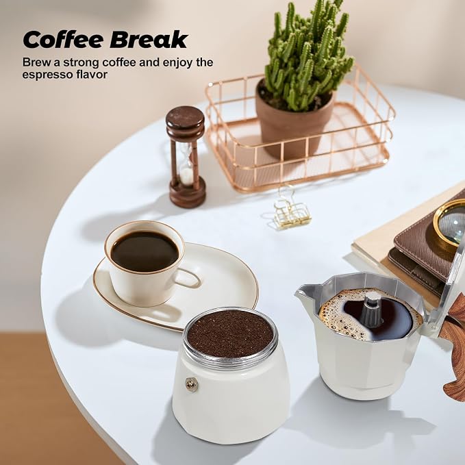 3 Cup Aluminum Moka Pot Classic Stovetop Espresso Coffee Maker 150ml 5oz Coffeemaker Percolator Mocha Pot Greca Coffee Maker Cafe Makers for Italian and Cuban Café Brewing White